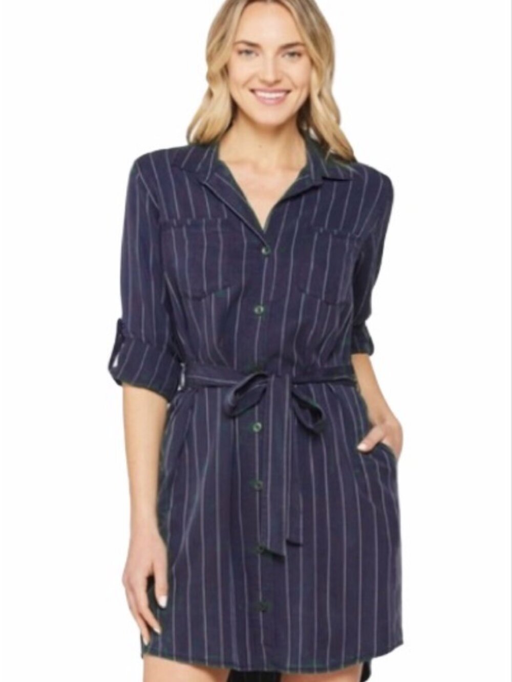 Velvet Heart Shirt Dress Pinstripe Navy Blue